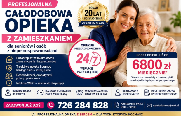 Opieka z zamieszkaniem całodobowa dla seniorów - opiekun mieszka z podopiecznym przez całą dobę - Zdjęcie 1